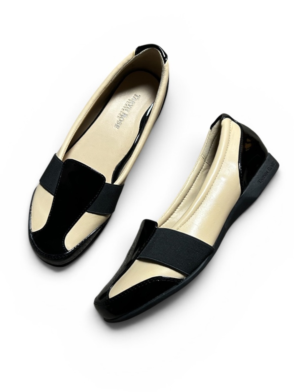 Taryn Rose Taurus Tan & Black Patent |Leather Slip On Loafer Size 8M
